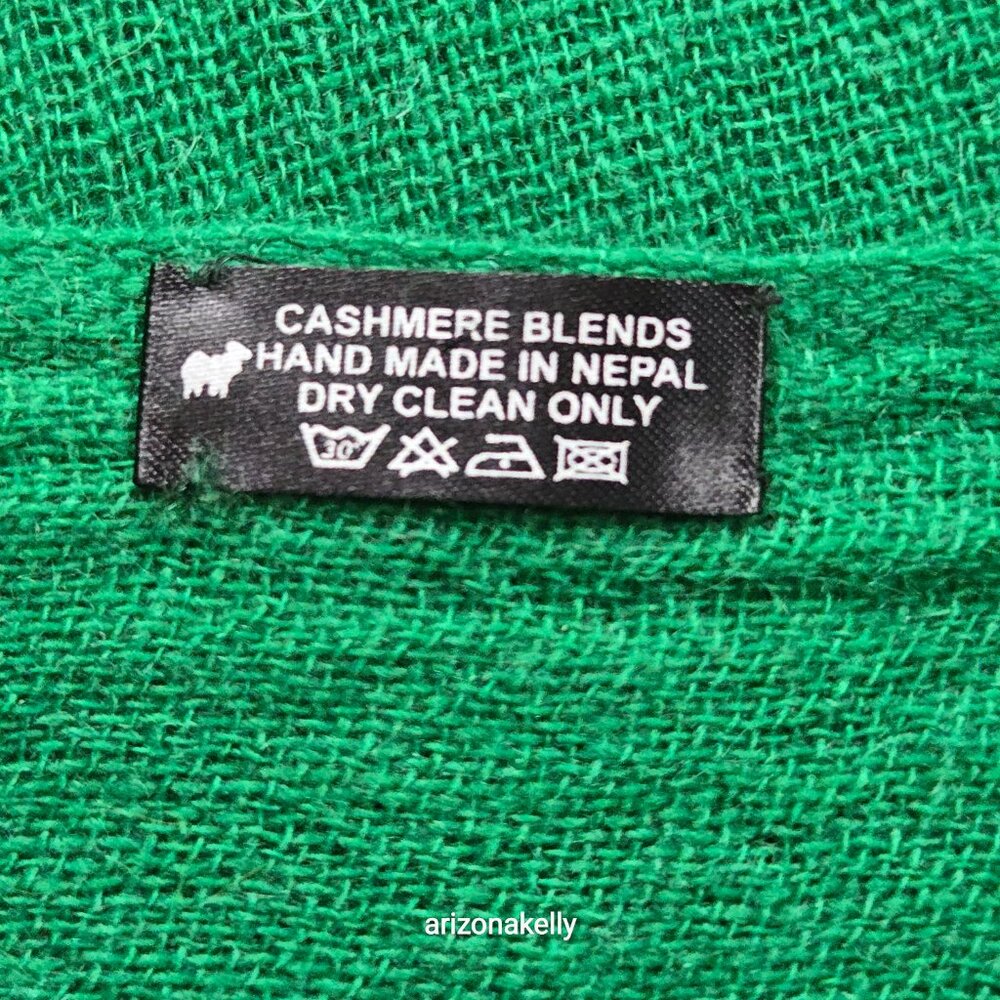 NWOT Cashmere Woven Scarf Made In Nepal Kelly Green - Picture 3 of 15